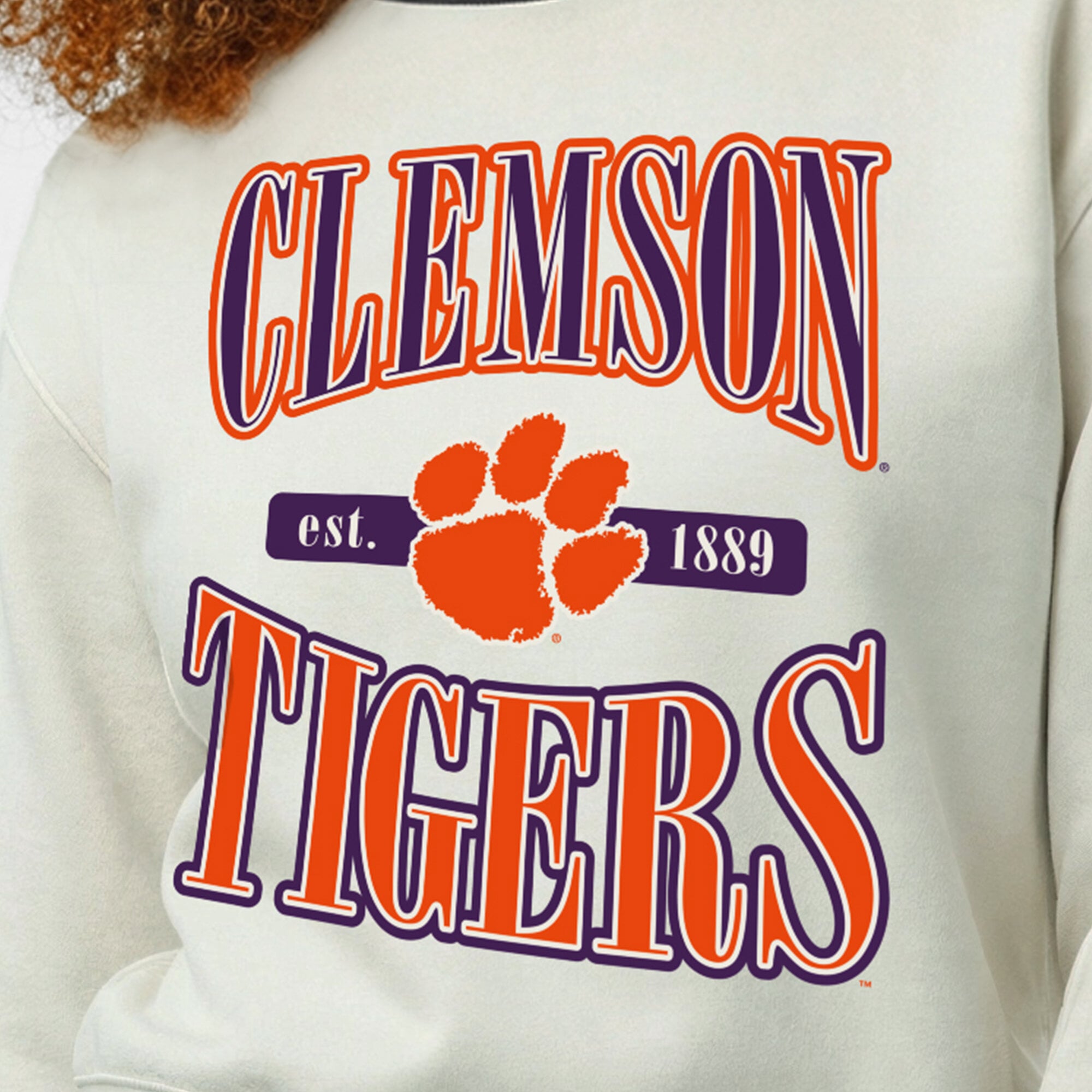 Sweat-shirt à col rond en maille côtelée inversée Champion White Clemson Tigers pour femmes